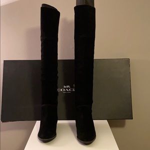 Coach over the knee black suede boots